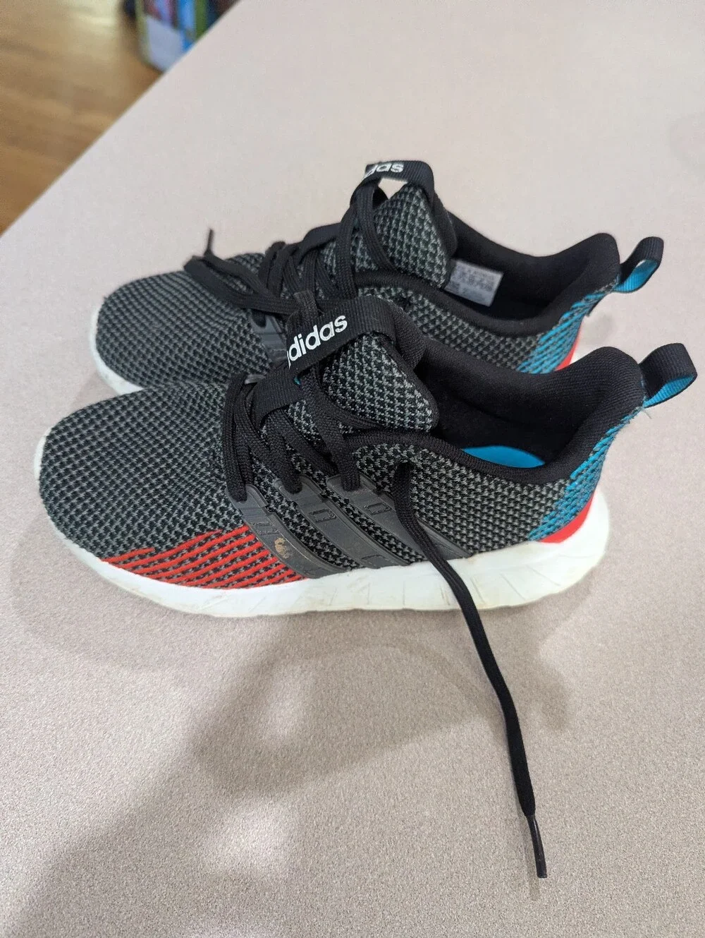 Youth Boys Gray/Black Adidas Shoes, Size 3